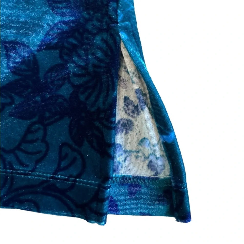 NWT Natori Lush Peony Velour Pajama Set Floral Blue Size Small - Picture 6 of 15